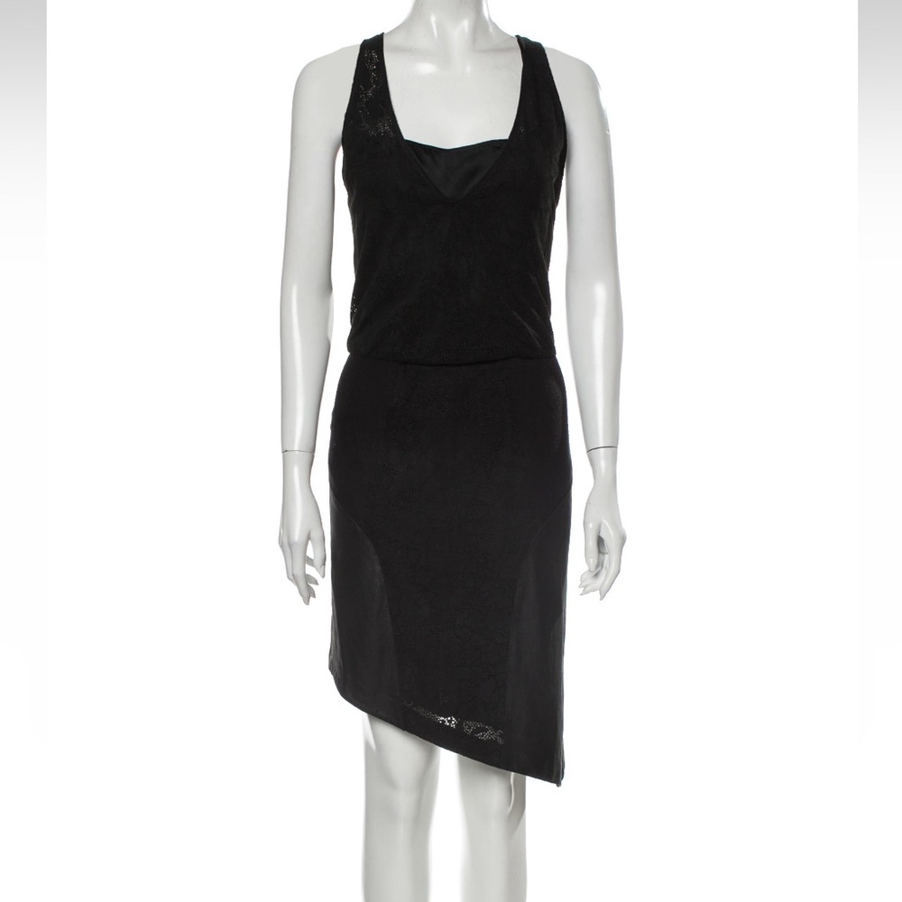 Helmut Lang Womens Laser Cut Rock Leather Asymmetrical Dress Black Size: 2 / XS